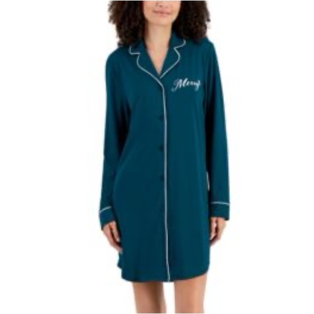 NIP Charter Club Sleepshirt / Nightgown, size Medium, Green “Merry” pattern